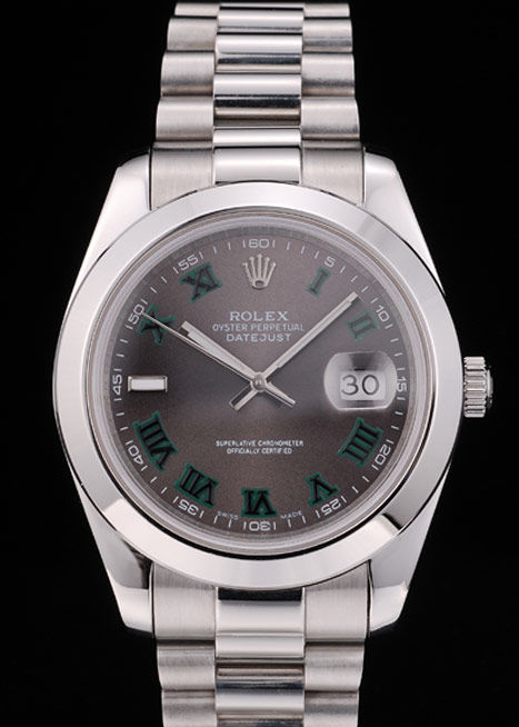 Rolex Swiss DateJust Polished Stainless Steel Bezel Grey Dial 42000